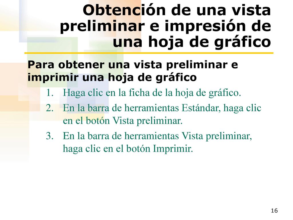 Obtención de una vista preliminar e impresión de una hoja de gráfico