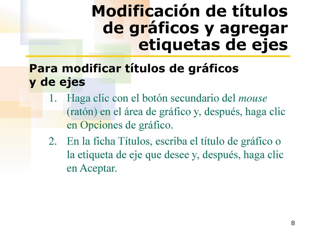 Modificación de títulos de gráficos y agregar etiquetas de ejes