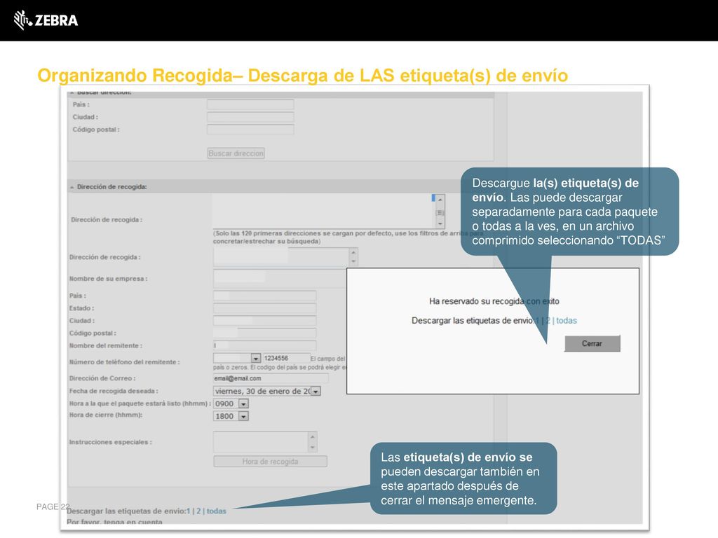 Organizando Recogida– Descarga de LAS etiqueta(s) de envío