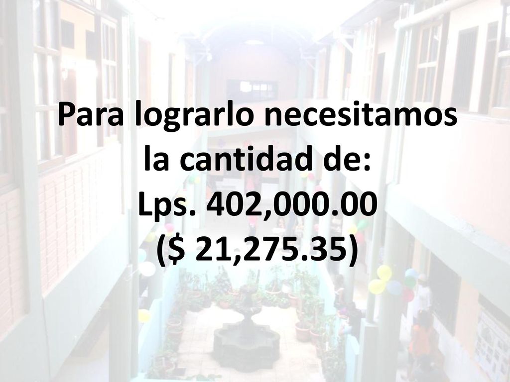 Para lograrlo necesitamos la cantidad de: Lps. 402, ($ 21,275