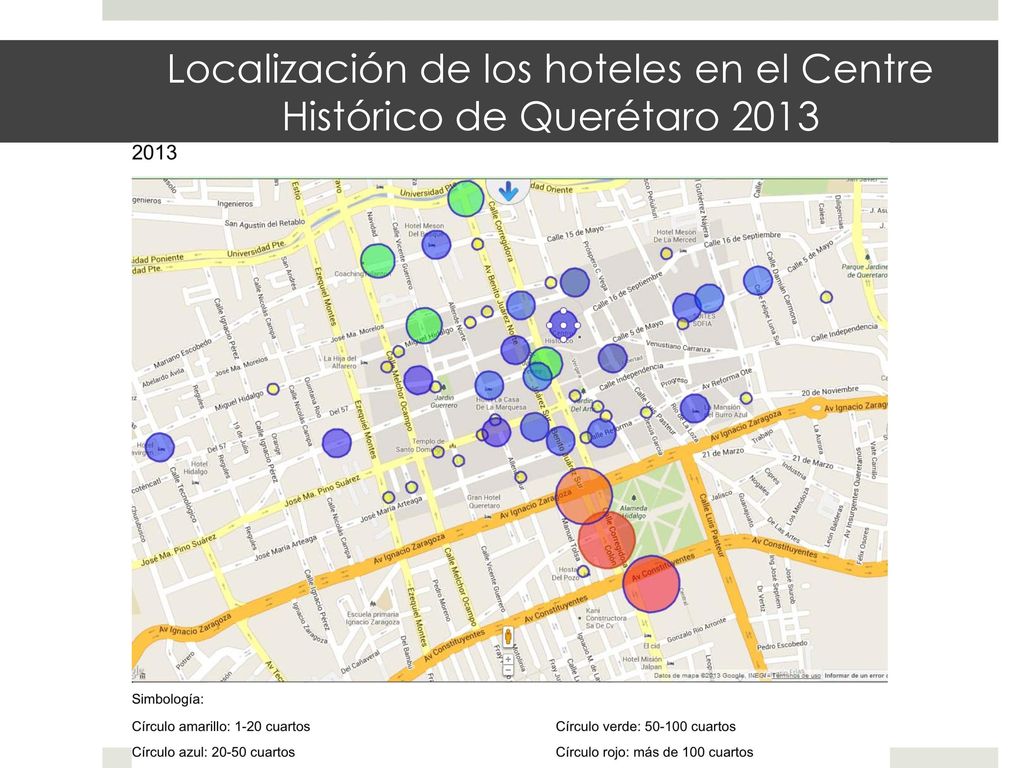 Localización de los hoteles en el Centre Histórico de Querétaro 2013