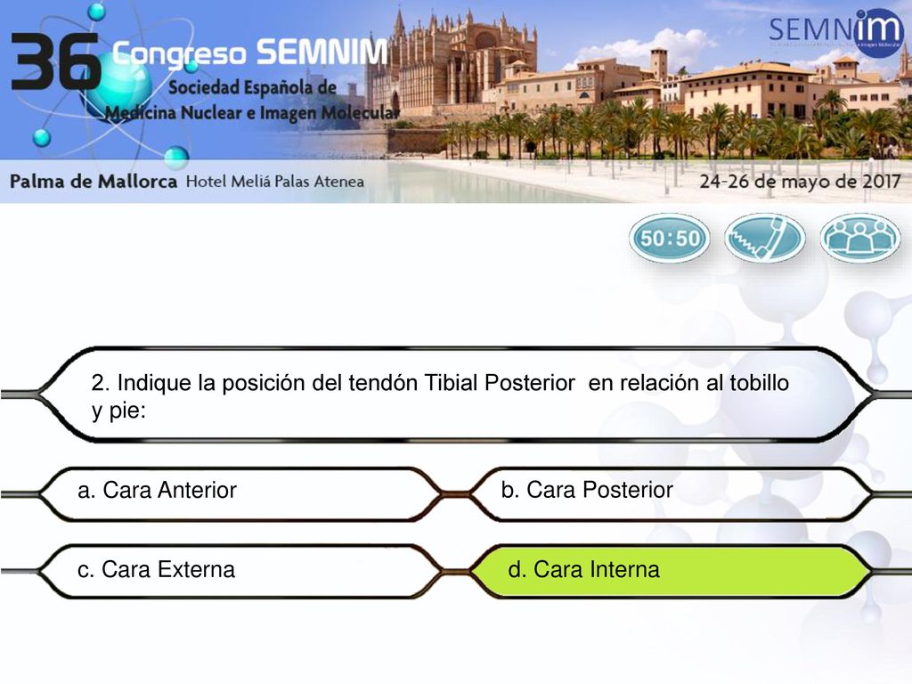 2. Indique la posición del tendón Tibial Posterior en relación al tobillo y pie: