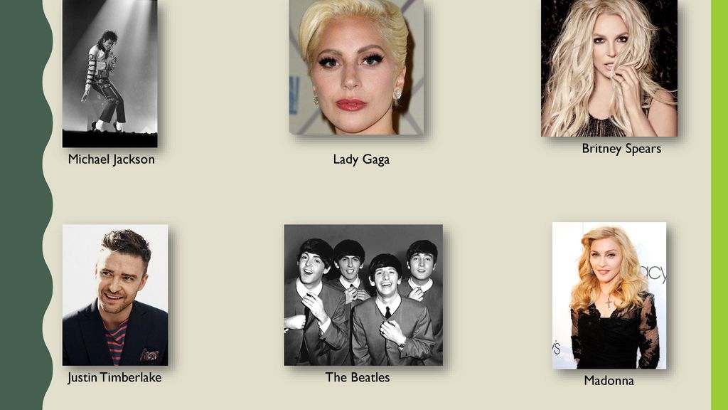 Michael Jackson Lady Gaga Britney Spears Justin Timberlake The Beatles Madonna