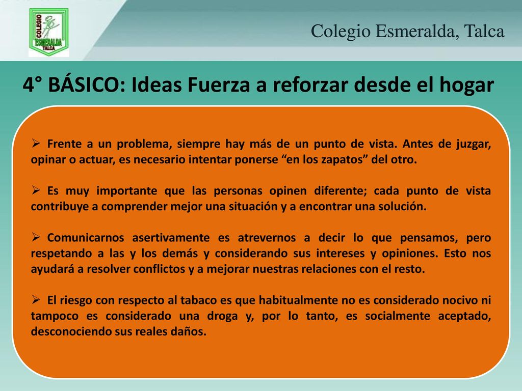 4° BÁSICO: Ideas Fuerza a reforzar desde el hogar