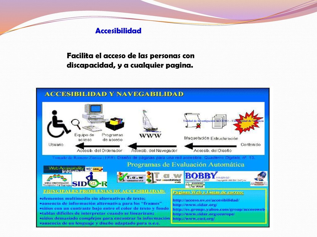 Accesibilidad Facilita el acceso de las personas con discapacidad, y a cualquier pagina.