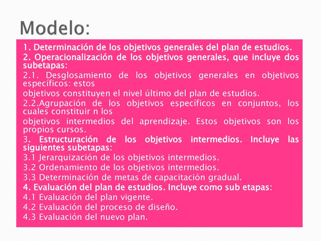 Modelo: 1. Determinación de los objetivos generales del plan de estudios.