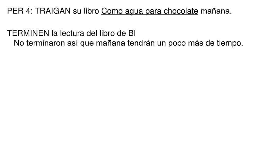 PER 4: TRAIGAN su libro Como agua para chocolate mañana.