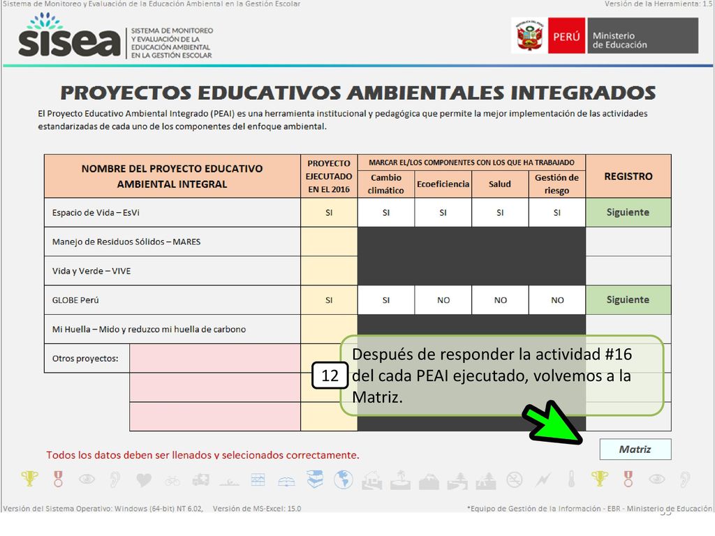 Después de responder la actividad #16 del cada PEAI ejecutado, volvemos a la Matriz.