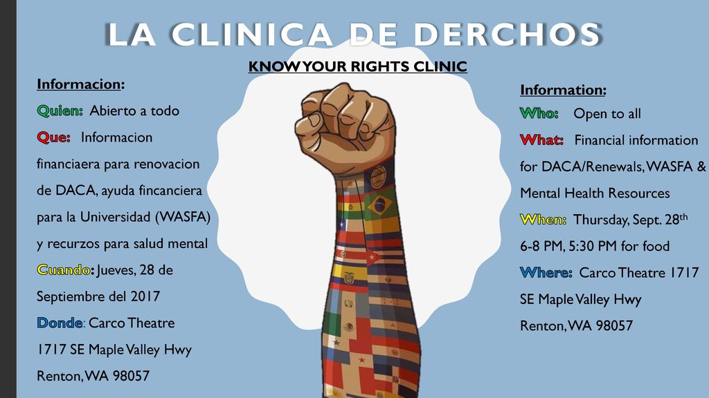La clinica de derchos KNOW YOUR RIGHTS CLINIC Informacion: