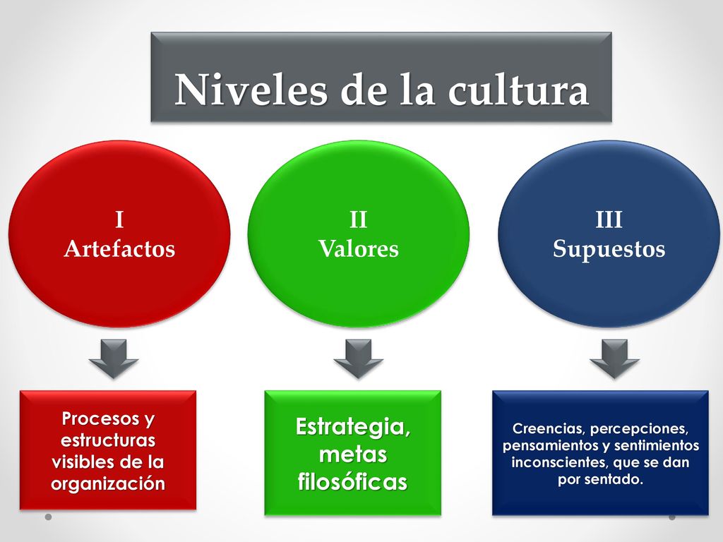 Niveles de la cultura I Artefactos II Valores III Supuestos