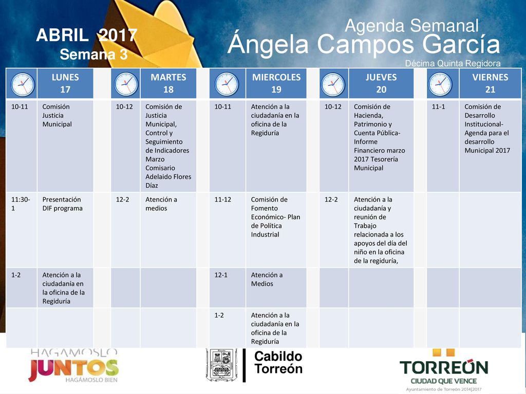 Ángela Campos García Agenda Semanal ABRIL 2017 Semana 3 Cabildo