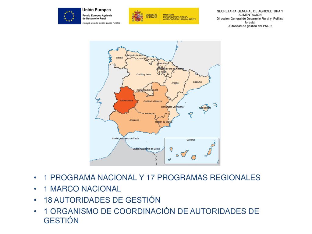 1 PROGRAMA NACIONAL Y 17 PROGRAMAS REGIONALES 1 MARCO NACIONAL