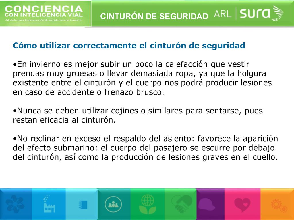 CINTURÓN DE SEGURIDAD Cómo utilizar correctamente el cinturón de seguridad.