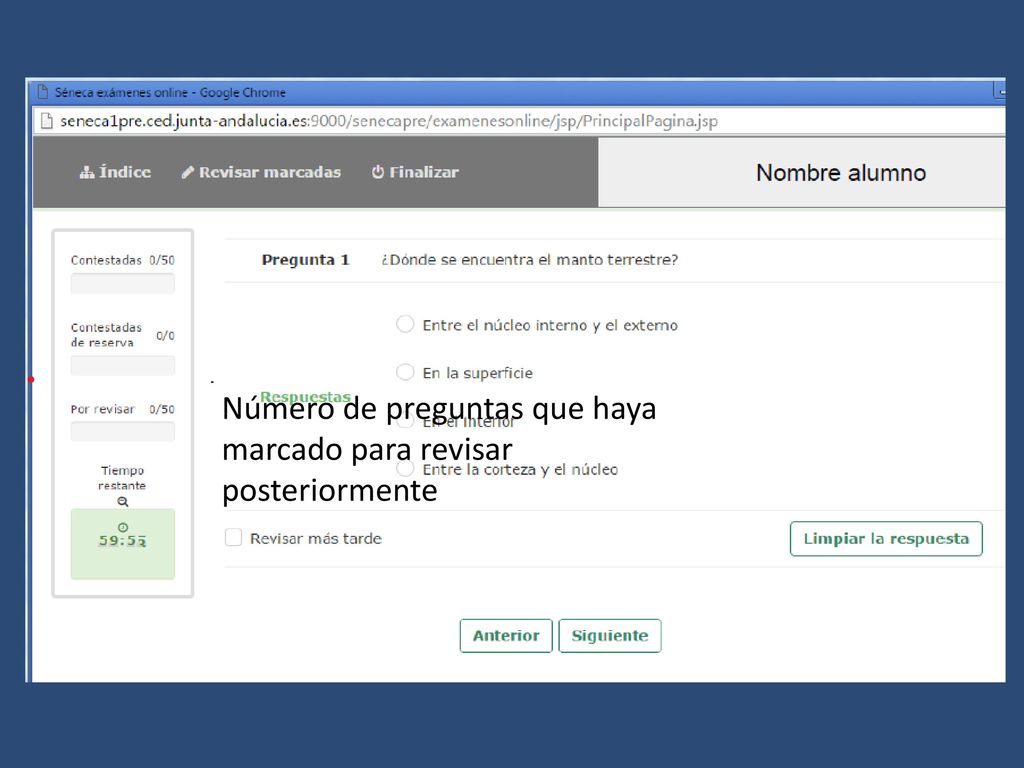 Número de preguntas que haya marcado para revisar