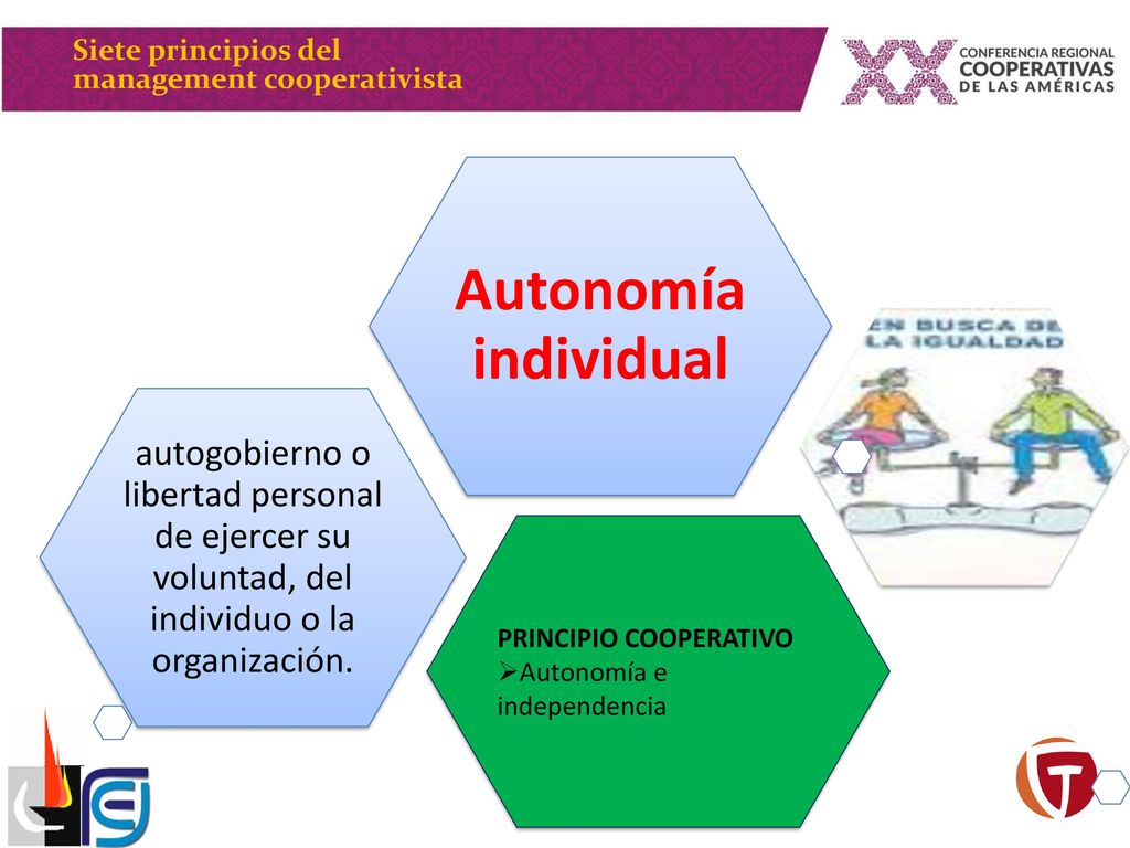 Siete principios del management cooperativista. autogobierno o libertad personal de ejercer su voluntad, del individuo o la organización.