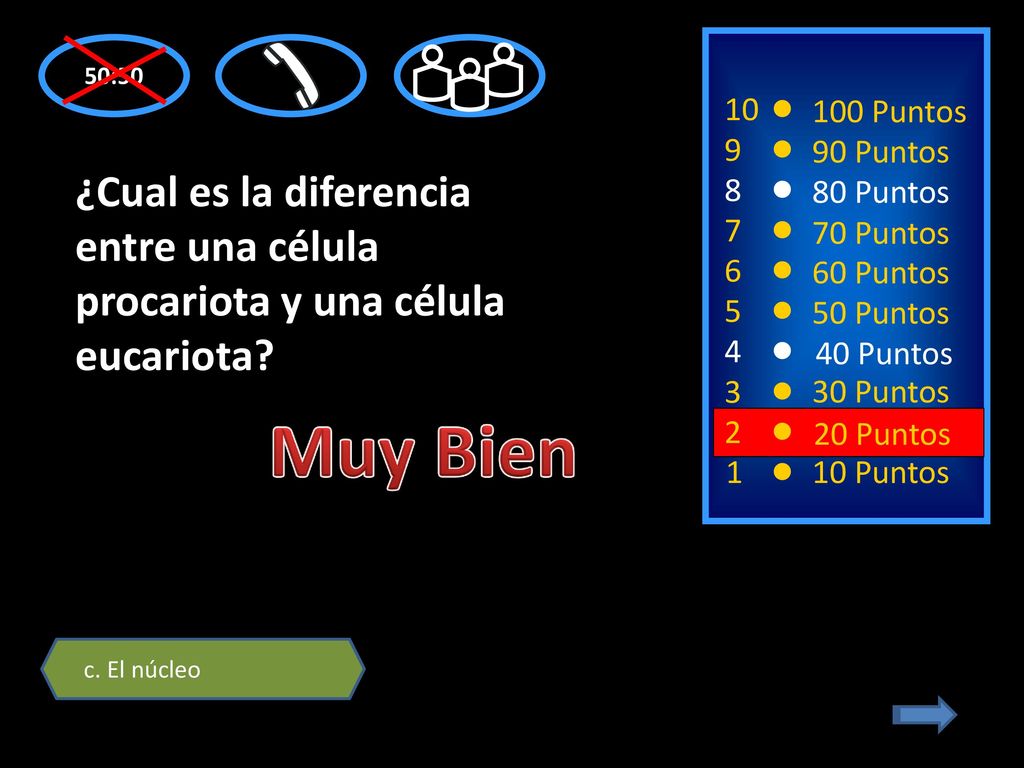 50: Puntos Puntos. ¿Cual es la diferencia entre una célula procariota y una célula eucariota