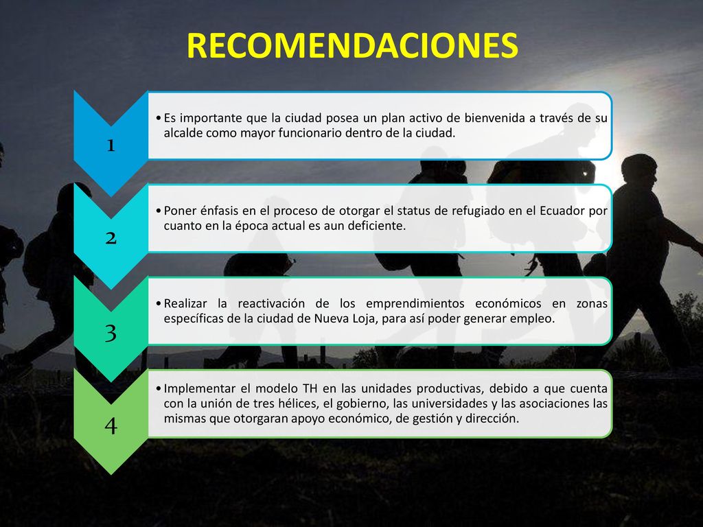 RECOMENDACIONES 1. Es importante que la ciudad posea un plan activo de bienvenida a través de su alcalde como mayor funcionario dentro de la ciudad.