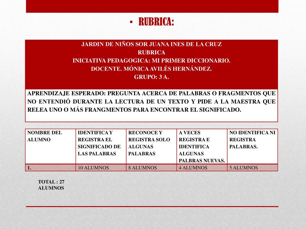 RUBRICA: JARDIN DE NIÑOS SOR JUANA INES DE LA CRUZ RUBRICA