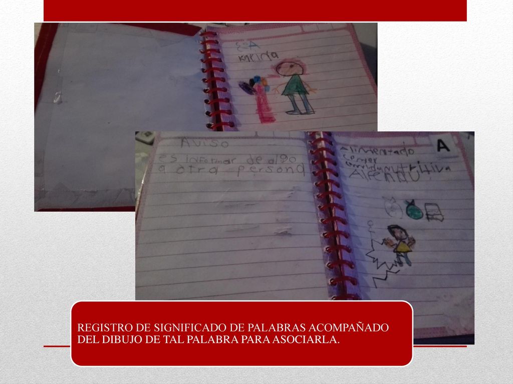 REGISTRO DE SIGNIFICADO DE PALABRAS ACOMPAÑADO DEL DIBUJO DE TAL PALABRA PARA ASOCIARLA.