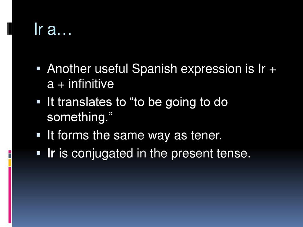 Ir a… Another useful Spanish expression is Ir + a + infinitive
