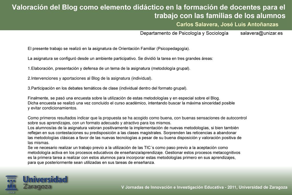 Valoración del Blog como elemento didáctico en la formación de docentes para el trabajo con las familias de los alumnos