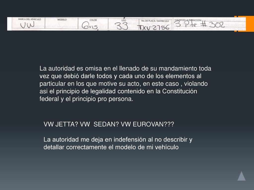 La autoridad es omisa en el llenado de su mandamiento toda vez que debió darle todos y cada uno de los elementos al particular en los que motive su acto, en este caso , violando asi el principio de legalidad contenido en la Constitución federal y el principio pro persona.