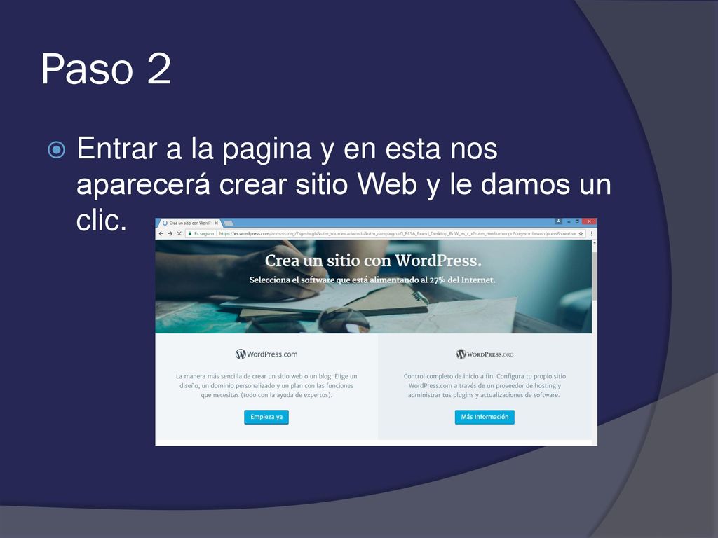 Paso 2 Entrar a la pagina y en esta nos aparecerá crear sitio Web y le damos un clic.