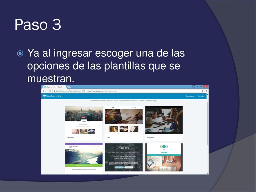 Paso 3 Ya al ingresar escoger una de las opciones de las plantillas que se muestran.