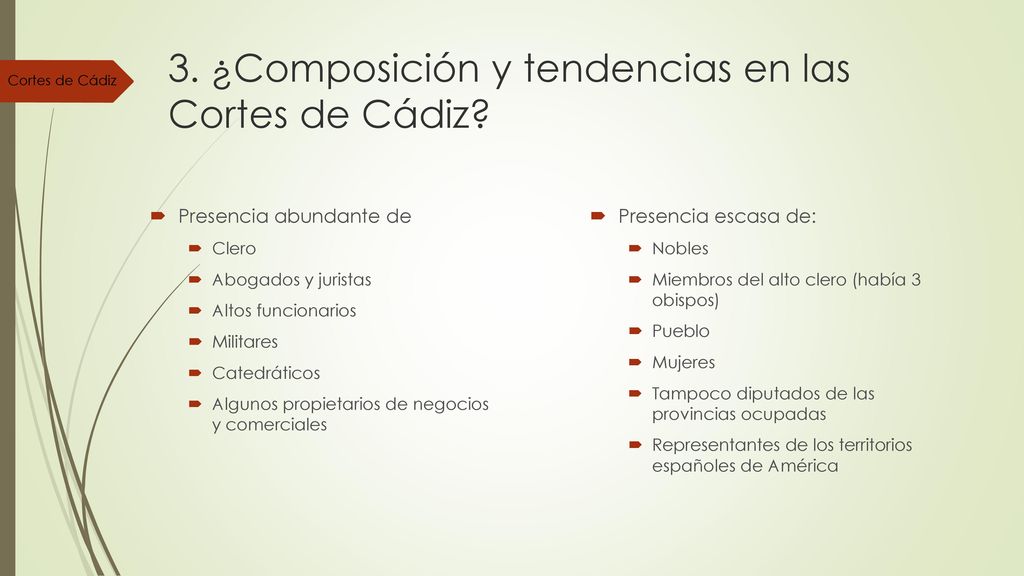 3. ¿Composición y tendencias en las Cortes de Cádiz