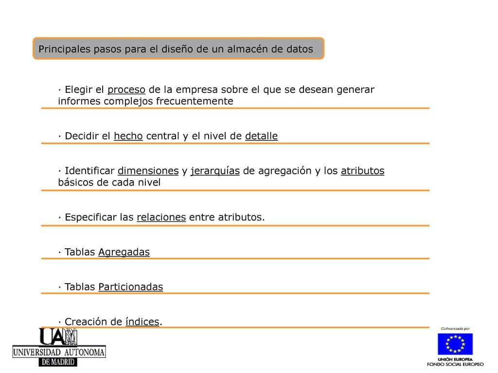 Principales pasos para el diseño de un almacén de datos