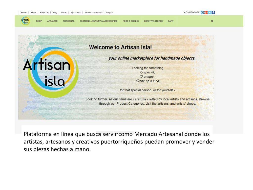 Plataforma en línea que busca servir como Mercado Artesanal donde los