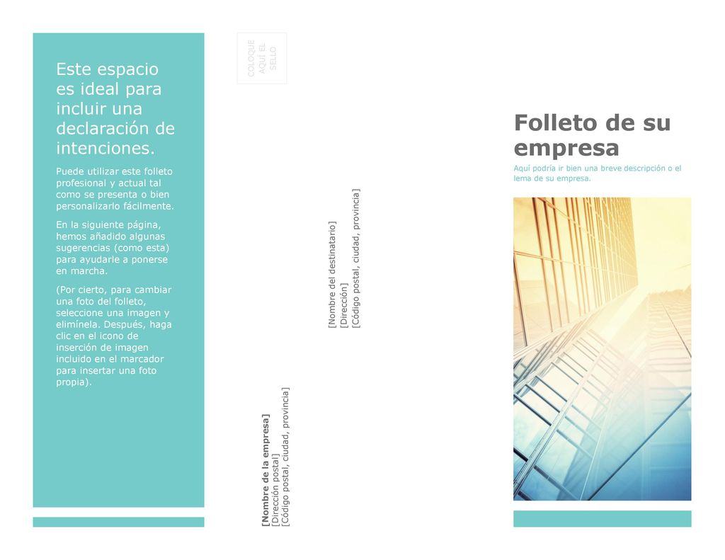 Folleto de su empresa Este espacio es ideal para incluir una declaración de intenciones.