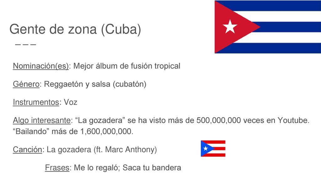 Gente de zona (Cuba) Nominación(es): Mejor álbum de fusión tropical