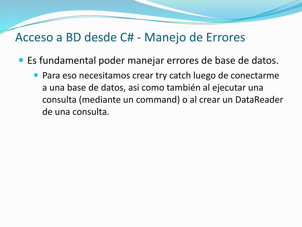 Acceso a BD desde C# - Manejo de Errores