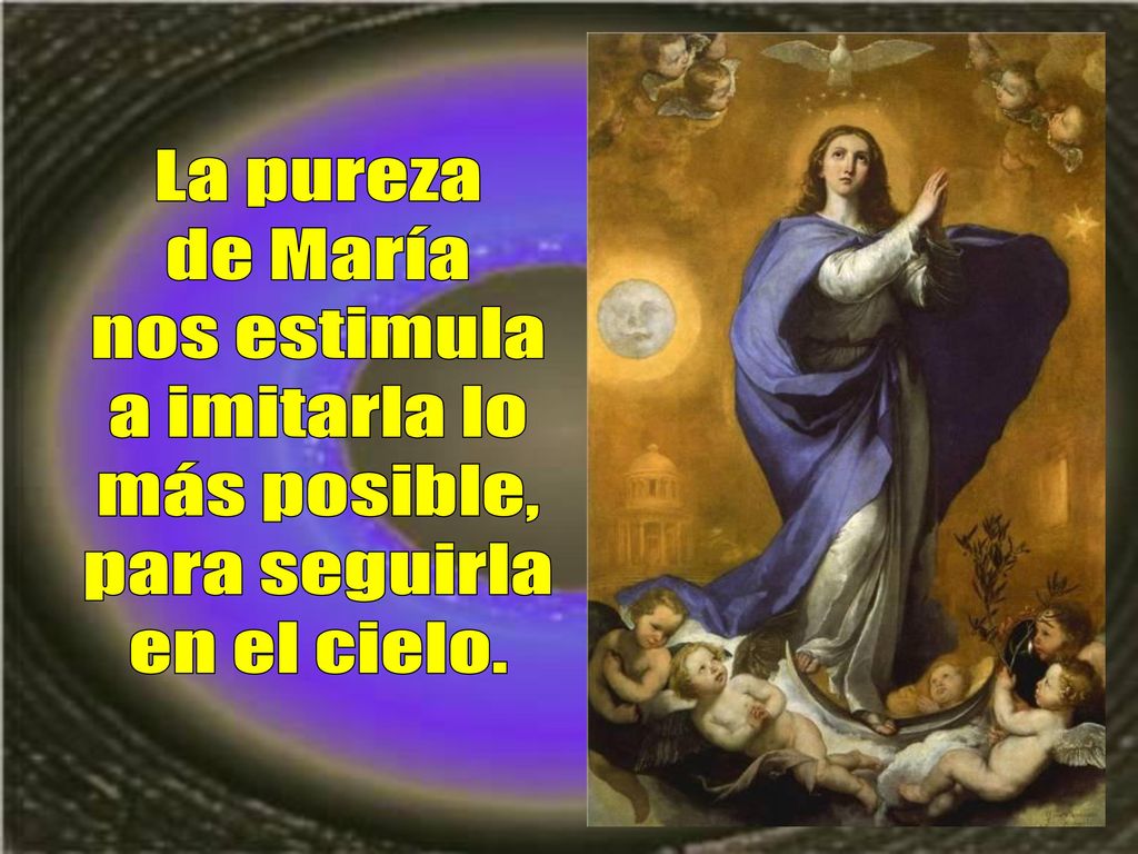 La pureza de María nos estimula a imitarla lo más posible, para seguirla en el cielo.