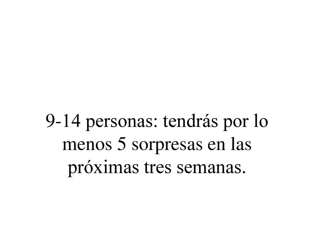 9-14 personas: tendrás por lo menos 5 sorpresas en las próximas tres semanas.