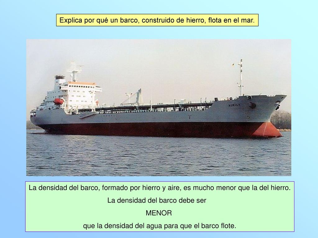 Explica por qué un barco, construido de hierro, flota en el mar.