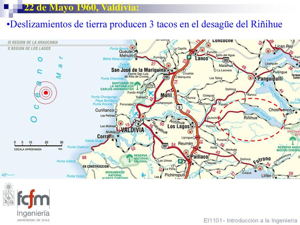 22 de Mayo 1960, Valdivia: Deslizamientos de tierra producen 3 tacos en el desagüe del Riñihue