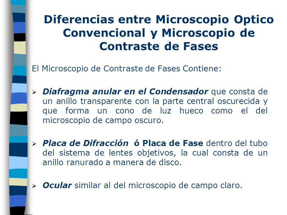 Diferencias entre Microscopio Optico Convencional y Microscopio de Contraste de Fases