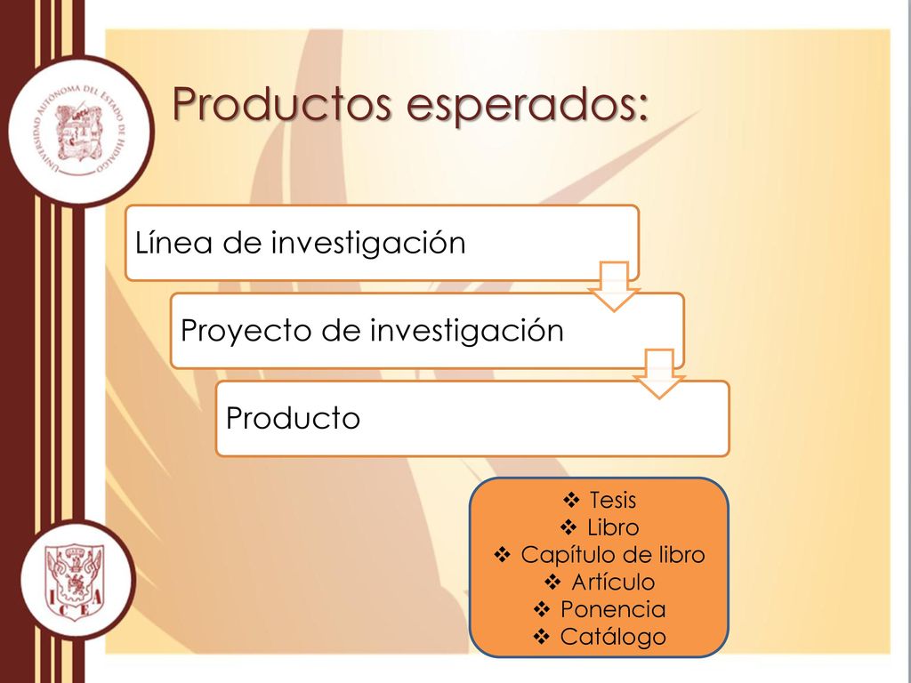 Productos esperados: Línea de investigación Proyecto de investigación