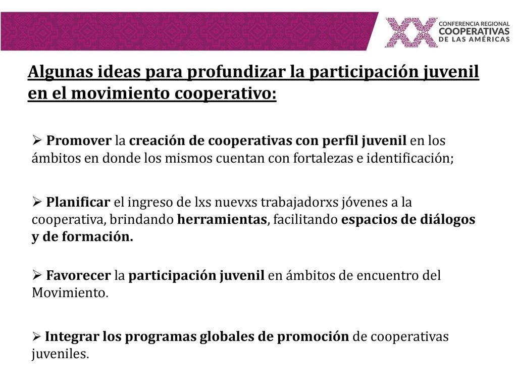 Algunas ideas para profundizar la participación juvenil en el movimiento cooperativo:
