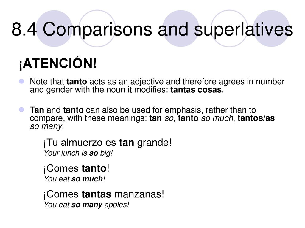 ¡ATENCIÓN! Note that tanto acts as an adjective and therefore agrees in number and gender with the noun it modifies: tantas cosas.