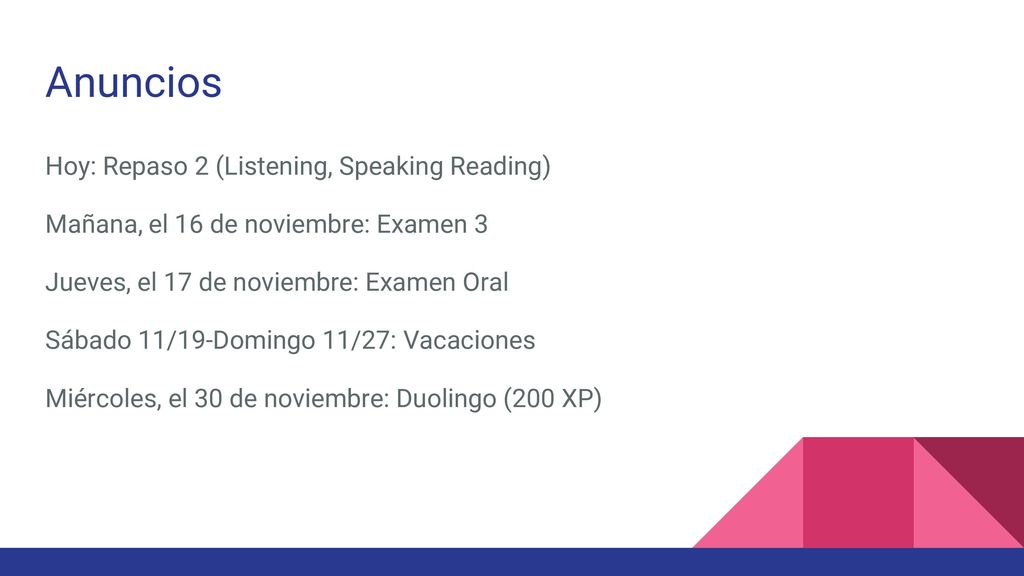 Anuncios Hoy: Repaso 2 (Listening, Speaking Reading)