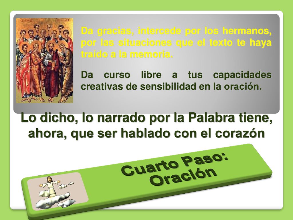 Da gracias, intercede por los hermanos, por las situaciones que el texto te haya traído a la memoria.