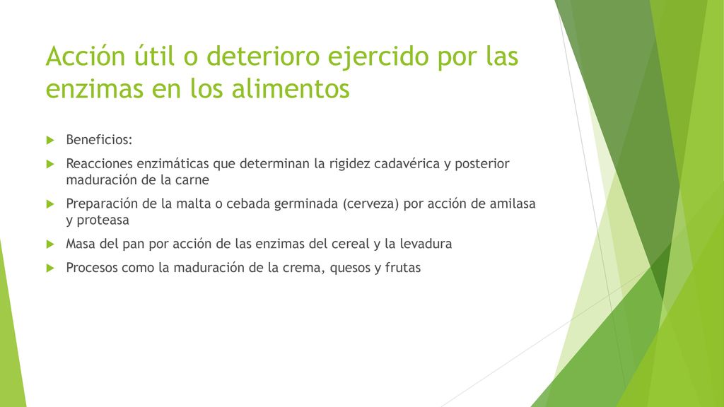 Acción útil o deterioro ejercido por las enzimas en los alimentos