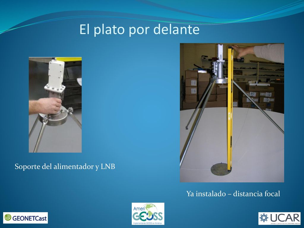 El plato por delante Soporte del alimentador y LNB