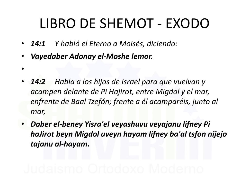 LIBRO DE SHEMOT - EXODO 14:1 Y habló el Eterno a Moisés, diciendo: