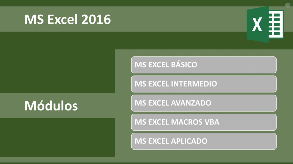 MS Excel 2016 Módulos MS EXCEL BÁSICO MS EXCEL INTERMEDIO