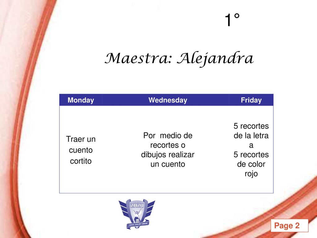 1° Maestra: Alejandra 5 recortes de la letra a
