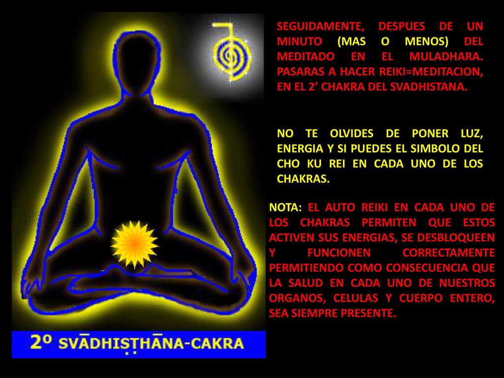 SEGUIDAMENTE, DESPUES DE UN MINUTO (MAS O MENOS) DEL MEDITADO EN EL MULADHARA. PASARAS A HACER REIKI=MEDITACION, EN EL 2’ CHAKRA DEL SVADHISTANA.